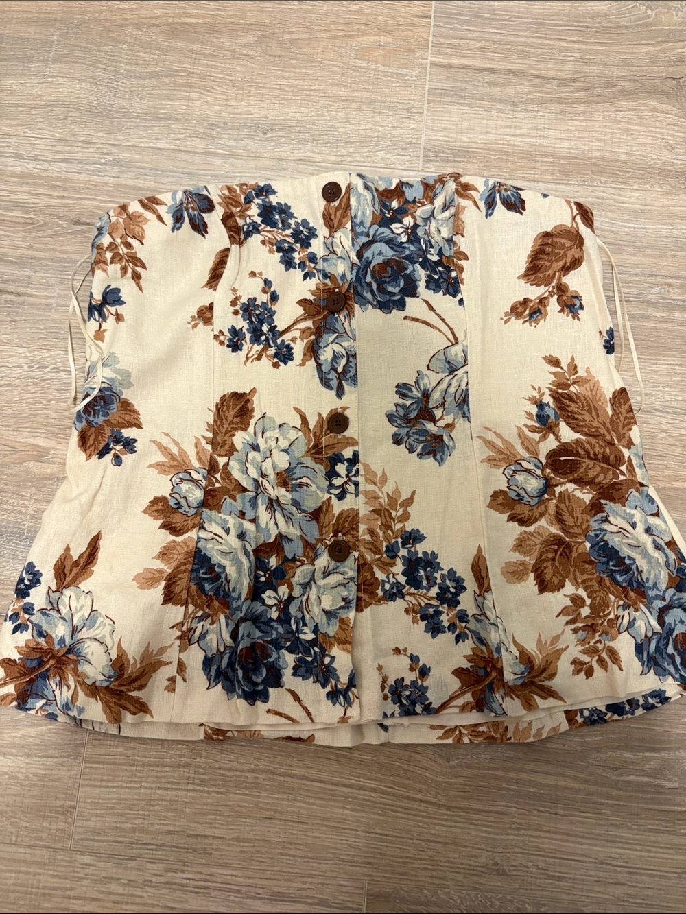 Abercrombie & Fitch Floral Button-Front Mini Skirt in Cream, Blue, and Brown